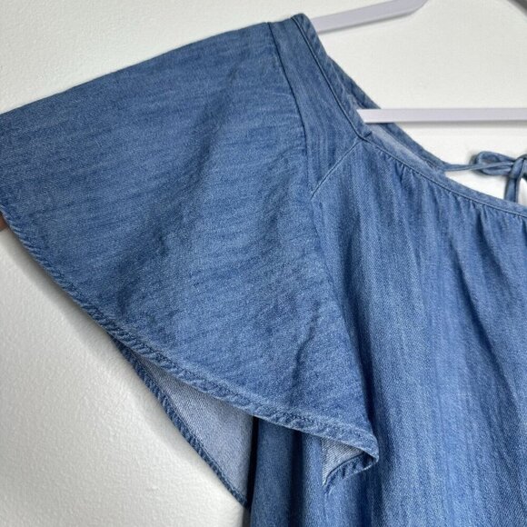 Old Navy Flutter Sleeve Jean Swing Top Size 2XL Blue Chambray Tie Back - Picture 4 of 10